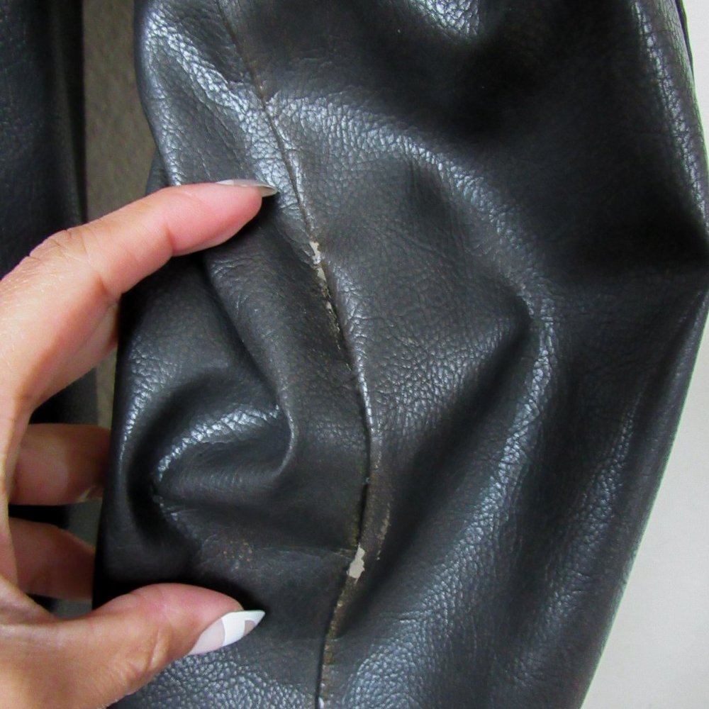 VINTAGE 90s Faux Leather Moto Jacket Sporty Stripes Size Men's M or Womens M/L - Picture 11 of 16